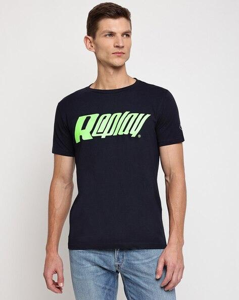 REPLAY.-BRAND PRINT CREW-NECK T-Shirt | D.BLUE